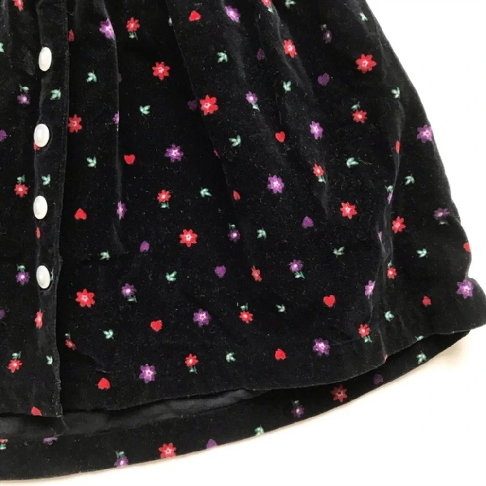 Vintage Oshkosh black velvet floral print dress 2T